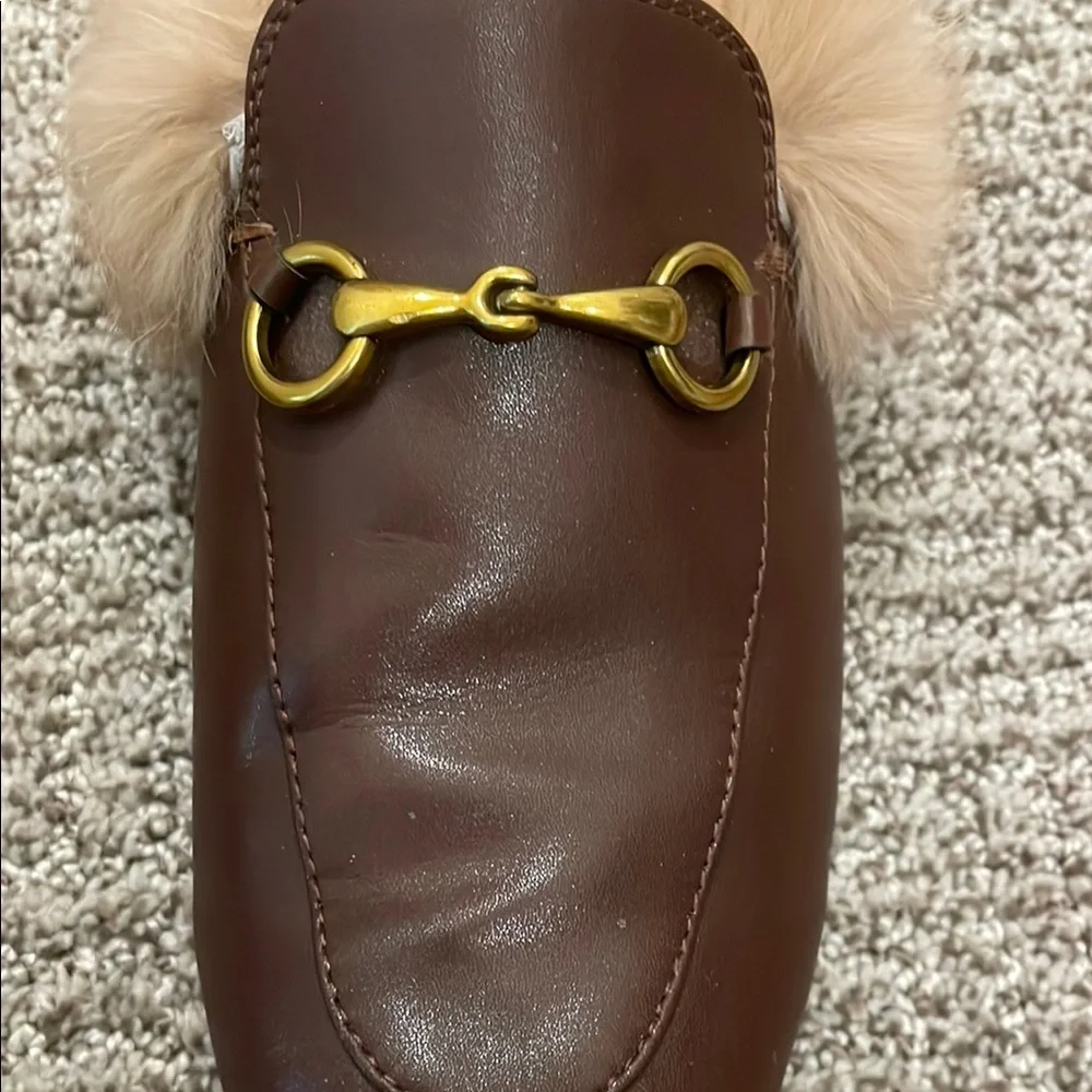 Brown Leather Fur-Lined Loafers - Picture 6 of 6